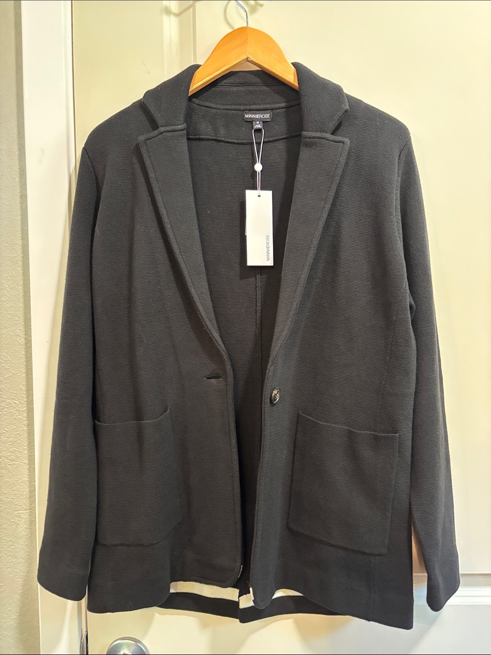 Minnie Rose Black Knit Sweater Blazer Jacket Medium NWT Cotton Blend - Picture 4 of 10